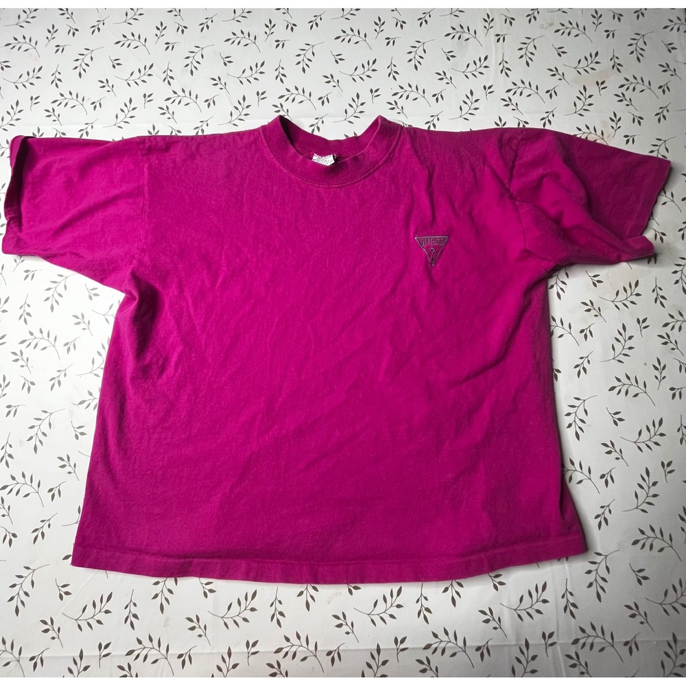 Vintage Guess Georges Marciano Magenta crop Single Stitch TShirt USA 80s OS rare